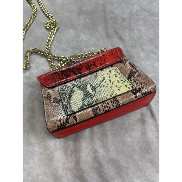KOOLER Genuine Leather Red Snake Print Crossbody Shoulder Bag Gold Chain - Picture 4 of 7